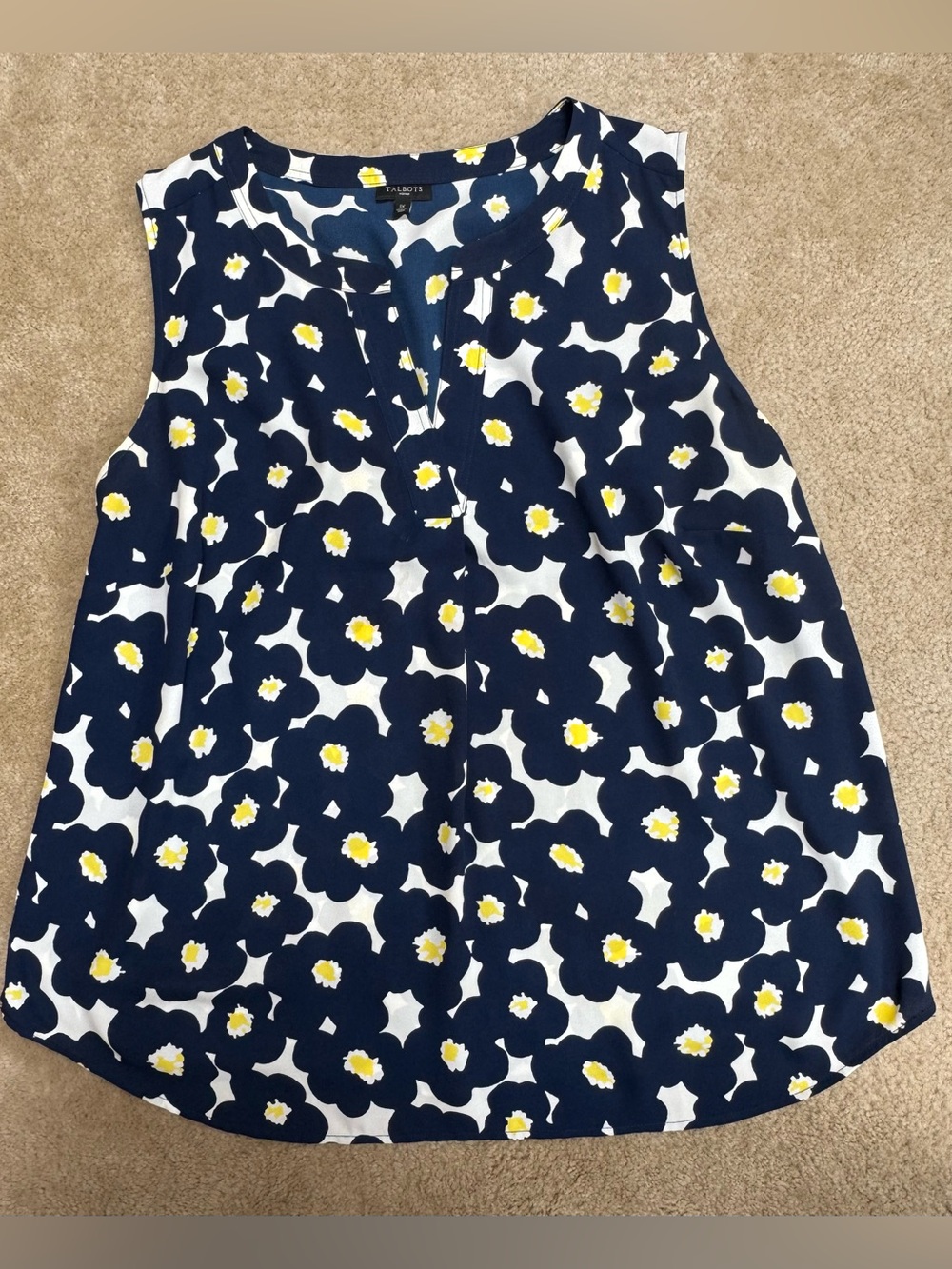 Talbots Navy Floral Sleeveless Top with Yellow Centers